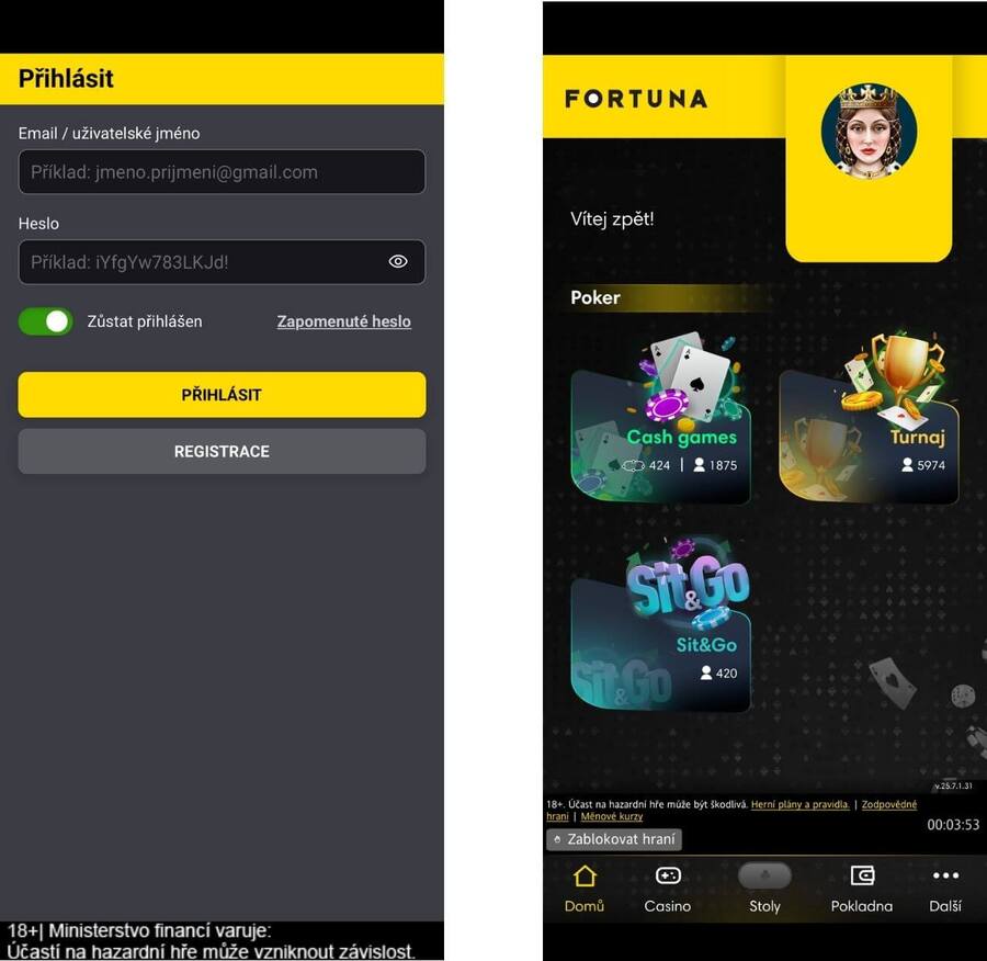 Přihlášení do Fortuna Poker aplikace a&nbsp;herní nabídka