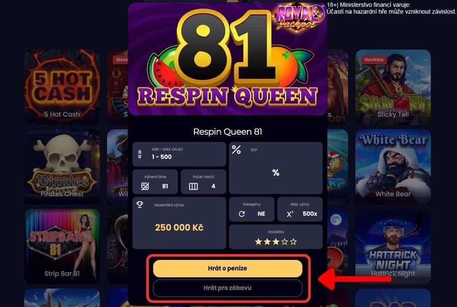 Detail automatu Respin Queen 81 v&nbsp;online casinu eCasino