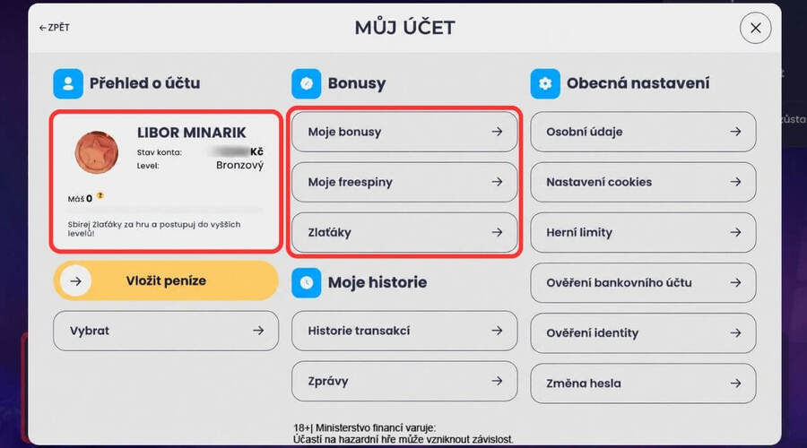 Přehled věrnostního programu v&nbsp;herním účtu eCasina