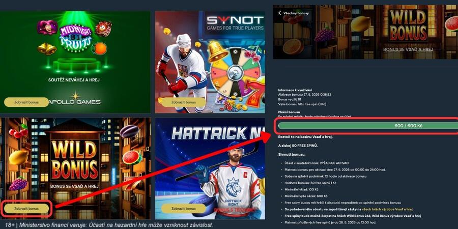 Přehled promo akcí a&nbsp;plnění podmínky v&nbsp;casinu Vsaď a&nbsp;hrej