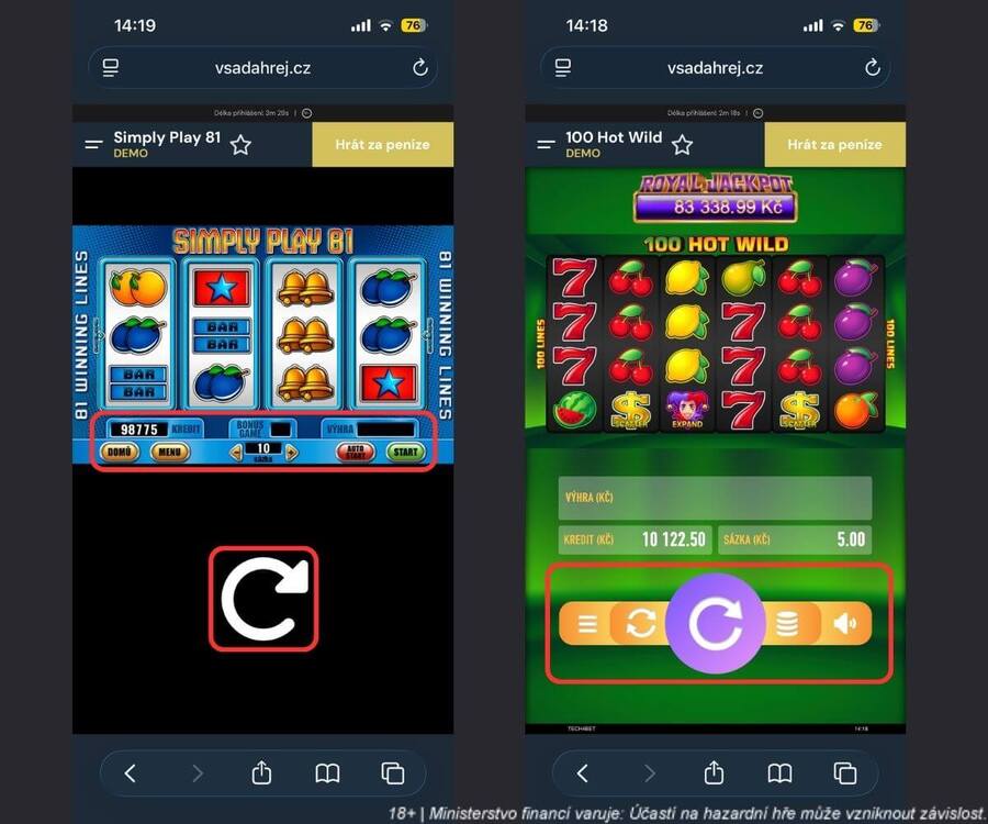 Ovládání automatů Vsaď a&nbsp;hrej a&nbsp;Tech4Bet na telefonu