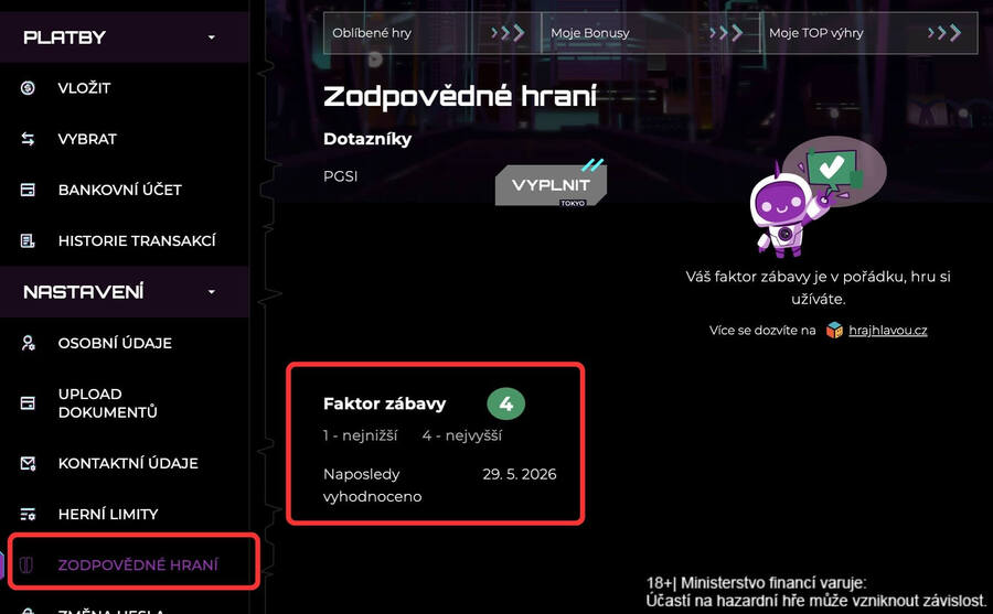 Nástroje zodpovědného hraní v&nbsp;online casinu Tokyo