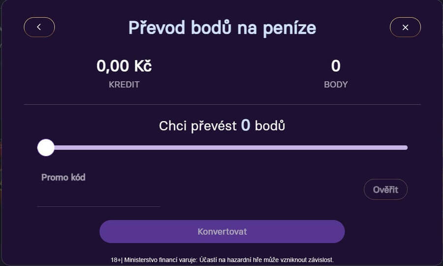 Ve svém účtu můžete převést body na&nbsp;Kč