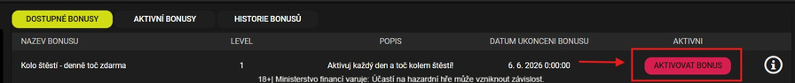 Kolo štěstí aktivujte