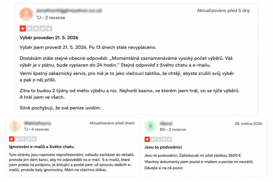Negativní recenze casina Boomerang Bet na Trustpilotu