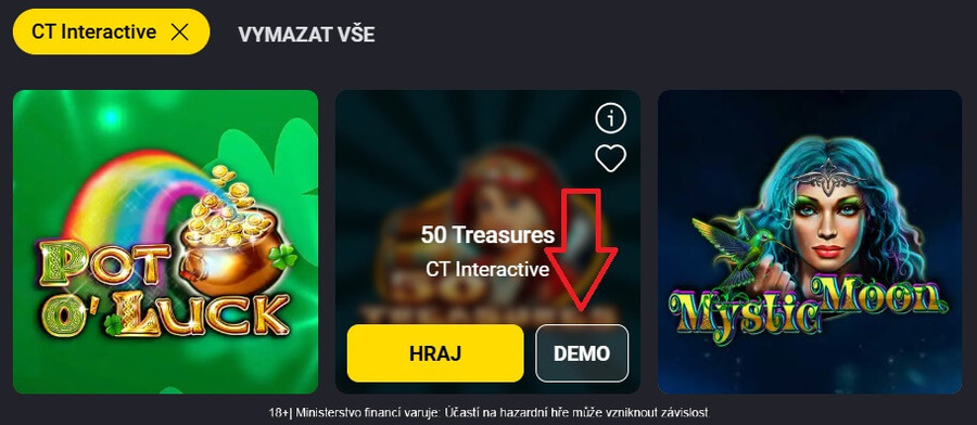 Stačí stisknout tlačítko DEMO a&nbsp;hrajete automaty CT Interactive zdarma