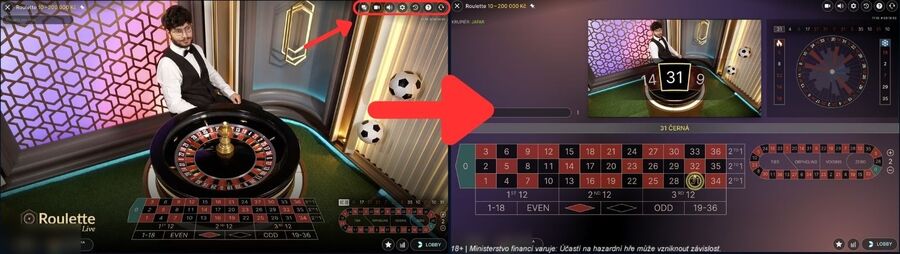 Různé pohledy v&nbsp;live ruletě Tipsport Vegas
