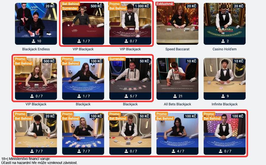 Blackjack v&nbsp;live casinu Tipsport