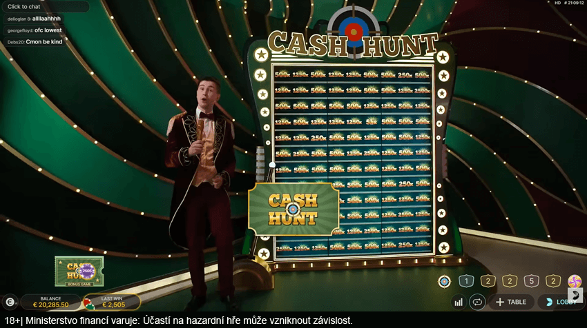Bonusová hra Cash Hunt ve hře Crazy Time