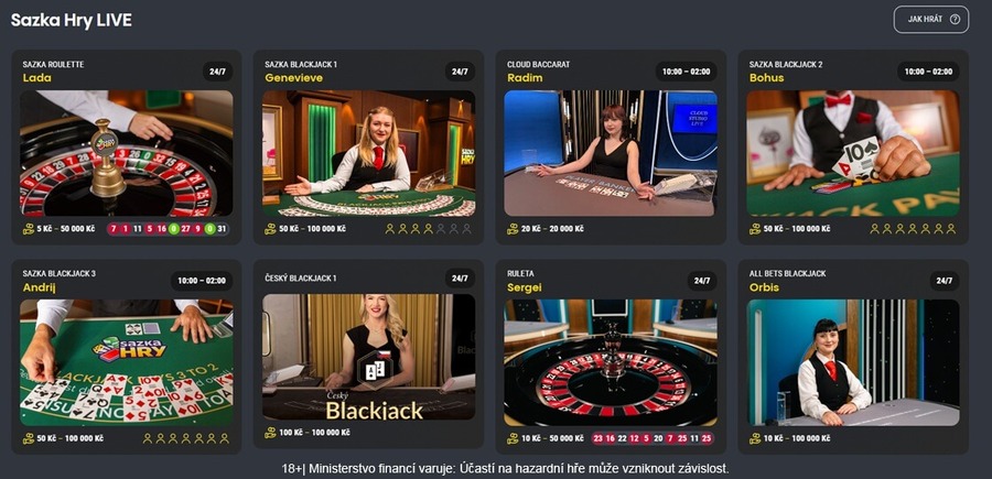 Sazka Hry live casino - přehled živých her