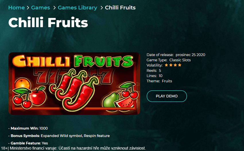 Hrací automat Chilli Fruits na webu CT Interactive