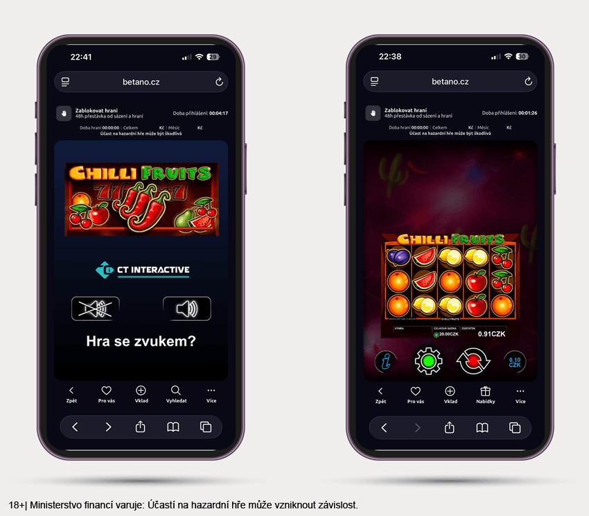 hrací automat Chilli Fruits na mobilním telefonu