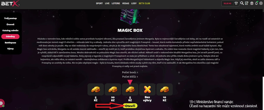 Reálný kredit v&nbsp;akci Magic box u&nbsp;Betx