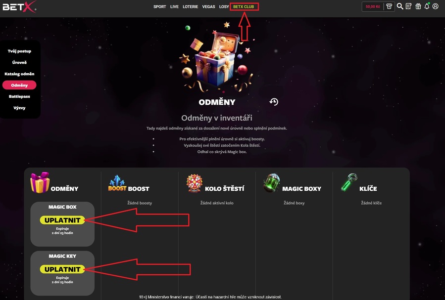 Aktivace bonusu u&nbsp;akce Magic box