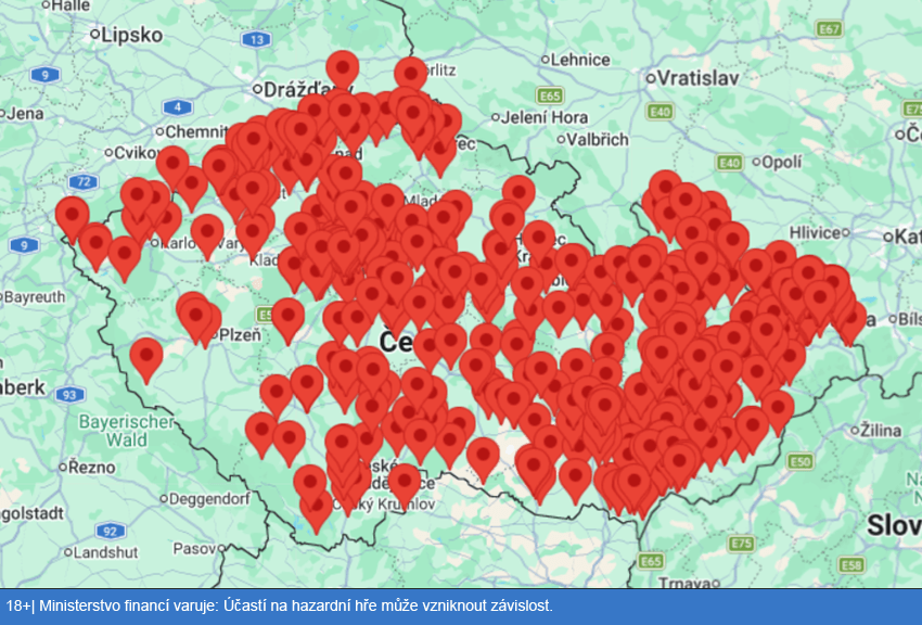 Mapa terminálů BetX casina