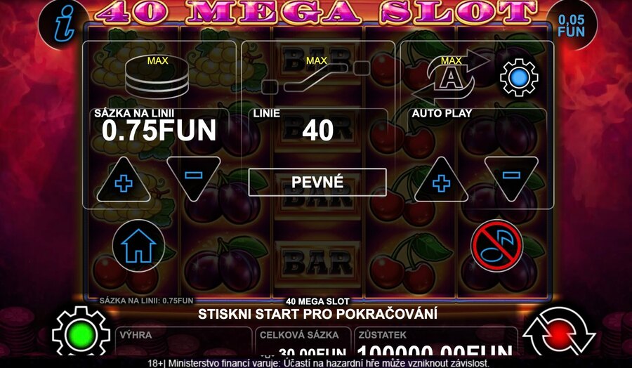 Nastavení automatu 40 Mega Slot s&nbsp;možností Autoplay
