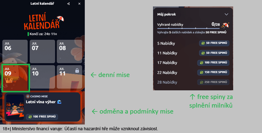 Úvodní obrazovka Betano Letního kalendáře s&nbsp;bonusovými odměnami