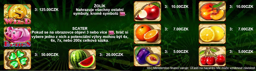 Symboly na výherním automatu Pick the Pig