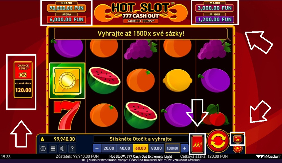 Zleva najdete nastavení šance na bonus, jackpoty, volatilitu a&nbsp;rychlost zatočení válců