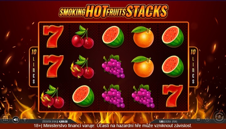 Pětiválcový automat Smoking Hot Fruits Stacks nabízí 20 výherních linií 