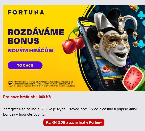 Zaregistruj se v&nbsp;online casinu Fortuna a&nbsp;získej bonus