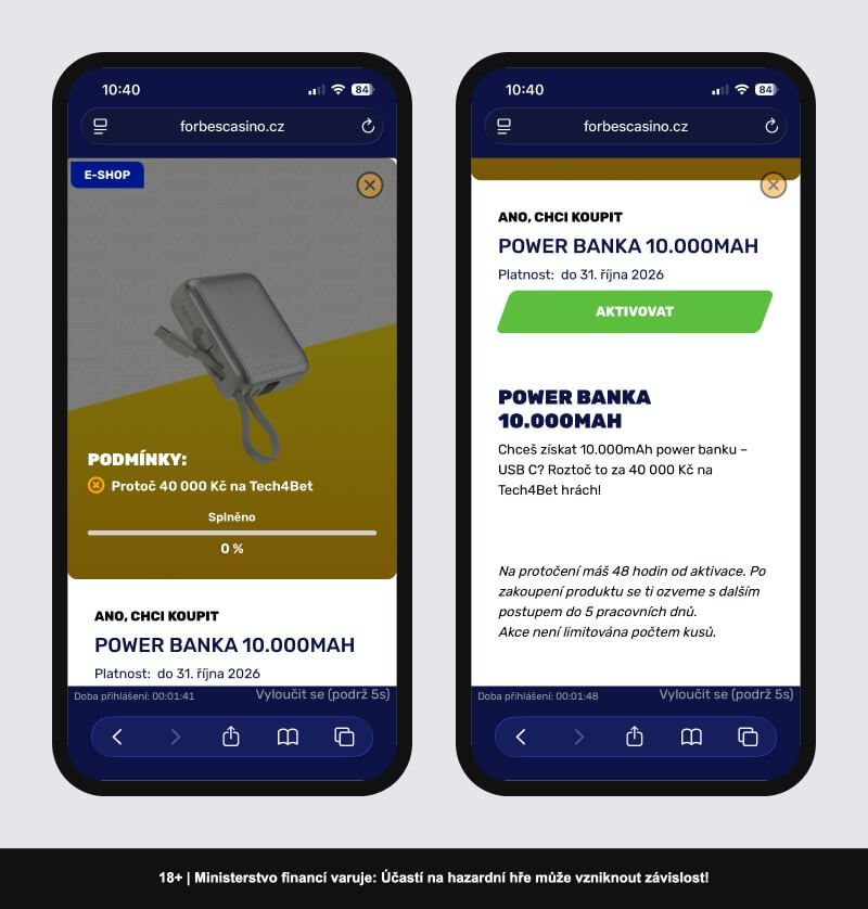 Aktivace odměny ve Forbes casino e-shopu