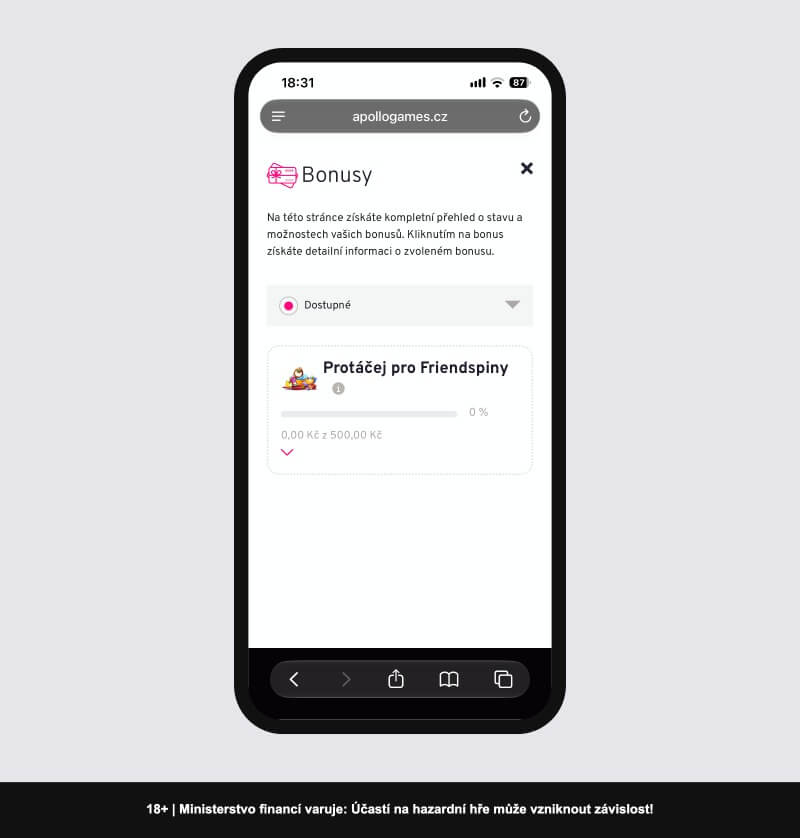 Apollo Friendspiny – sledování průběhu plnění podmínek